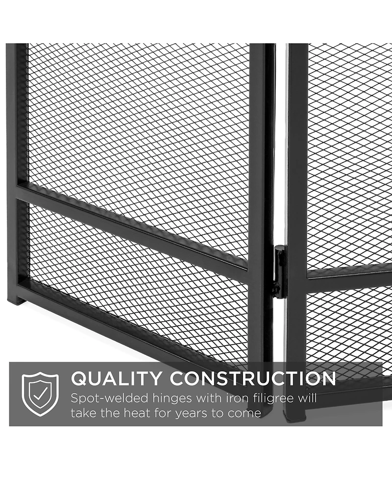 Best Choice Products 47.5x27.25in 3-Panel Steel Mesh Fireplace Screen, Spark Guard w/ Rustic Worn Finish