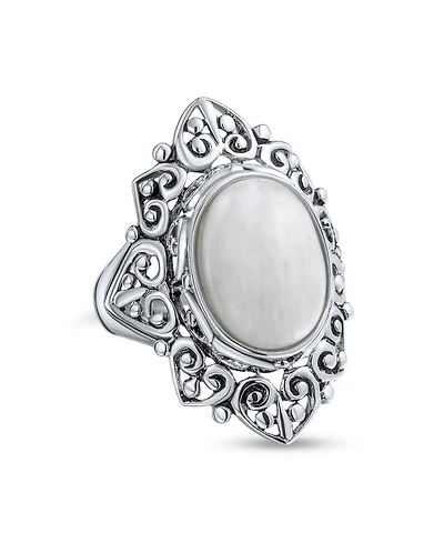 Bling Jewelry Western Large Filigree Oval Cabochon Armor Full Finger Statement Blue Natural Turquoise Ring Oxidized .925 Sterling Silver