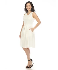 White Mark Women's Solid Fit and Flare Dress
