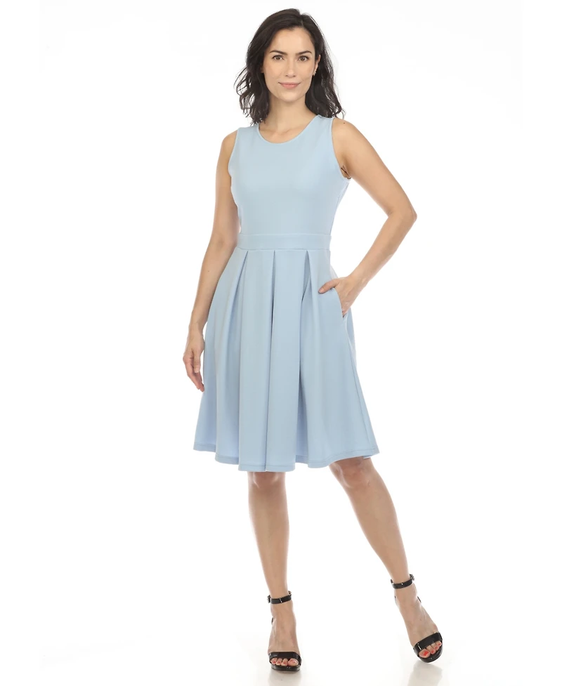 White Mark Women's Solid Fit and Flare Dress