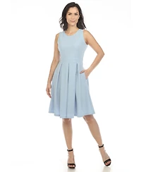 White Mark Women's Solid Fit and Flare Dress