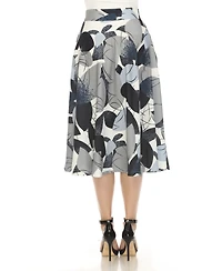 White Mark Women's Leaf Print Vintage Flared Midi Skirt