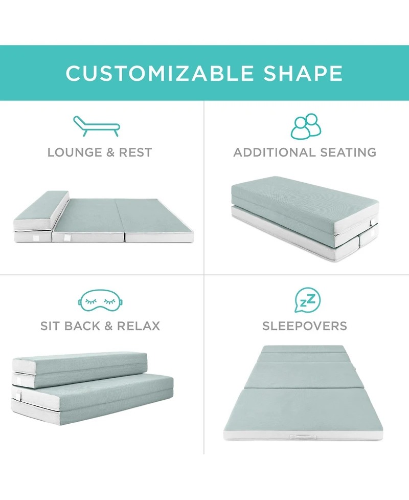 Best Choice Products 4in Thick Folding Portable Seafoam Mattress Topper w/ Carry Case