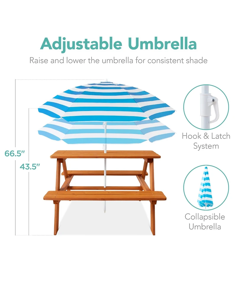 Best Choice Products Kids Wooden Picnic Table, Outdoor Activity Table w/ Adjustable Umbrella, Seats
