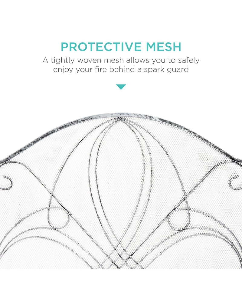 Best Choice Products 3-Panel 55x33in Wrought Iron Fireplace Safety Screen Decorative Scroll Spark Guard Cover