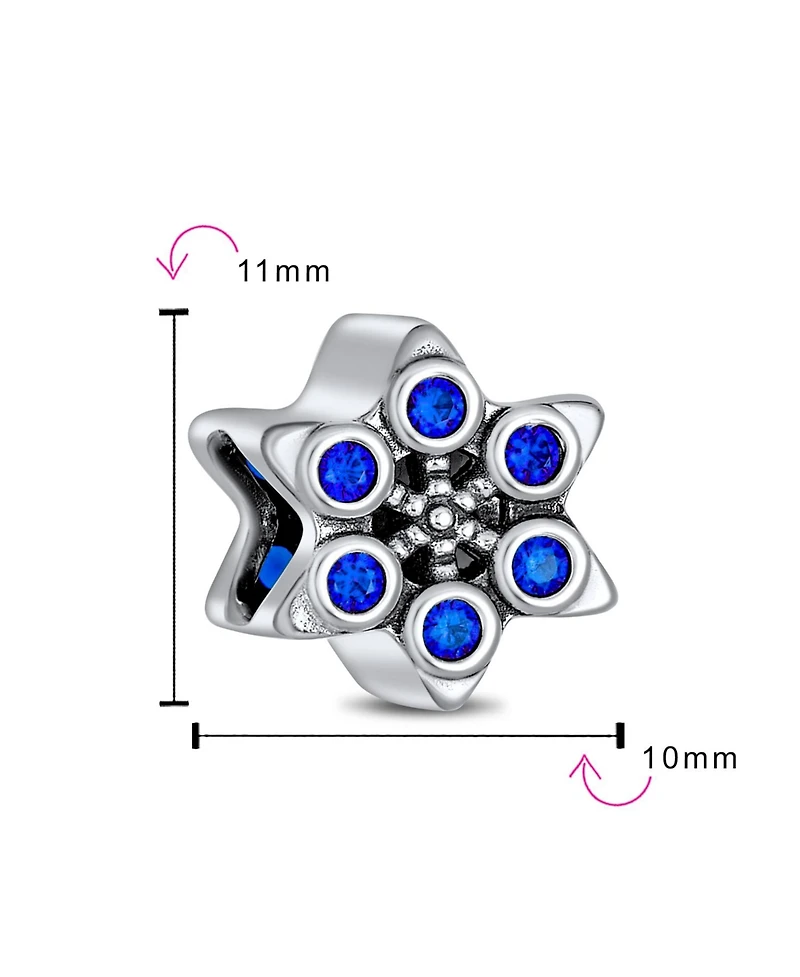 Bling Jewelry Frozen Winter Holiday Party Christmas Snowflake Shape Blue Cubic Zirconia Bead Cz Charm Sterling Silver European Bracelet