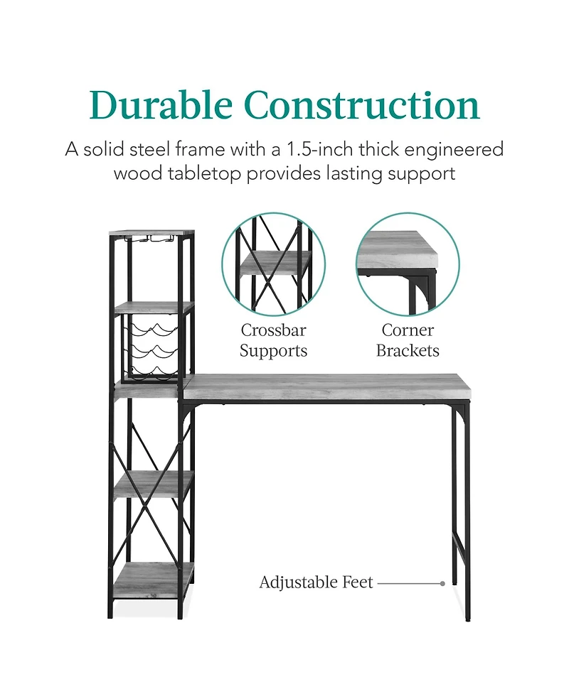Best Choice Products 3-Piece Bar Height Dining Set w/ Bottle Rack, Glass Storage, 5 Shelves