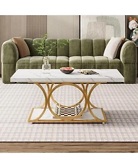 Tribesigns Rectangle Coffee Table, 47.24-inch Modern Coffee Tables for Living Room, 2-Tier Faux Marble Wood Coffee Table with Geometric Metal Legs,Bla
