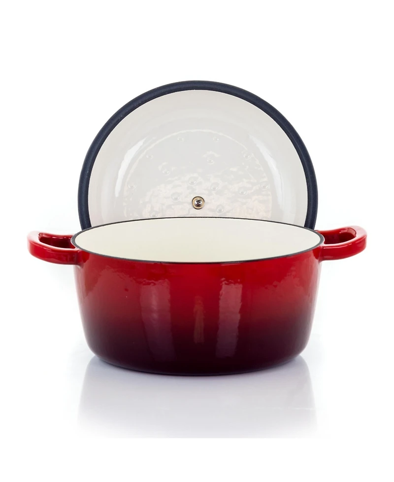 MegaChef 5 Quarts Round Enameled Cast Iron Casserole with Lid in Red