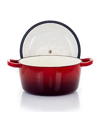MegaChef 5 Quarts Round Enameled Cast Iron Casserole with Lid in Red