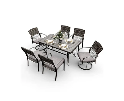 Pamapic 7-Piece Patio Dining Set for 6 with Green Cushion 4 Dining Chairs and 2 Swivel Rockers