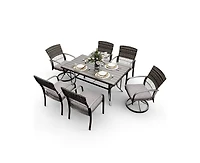 Pamapic 7-Piece Patio Dining Set for 6 with Green Cushion 4 Dining Chairs and 2 Swivel Rockers