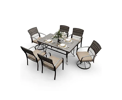 Pamapic 7-Piece Patio Dining Set for 6 with Green Cushion 4 Chairs and 2 Swivel Rockers