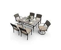 Pamapic 7-Piece Patio Dining Set for 6 with Green Cushion 4 Chairs and 2 Swivel Rockers