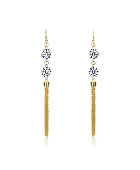 Sterling Silver 14K Gold Plated with Cubic Zirconia Chain Fringe Dangle Earrings