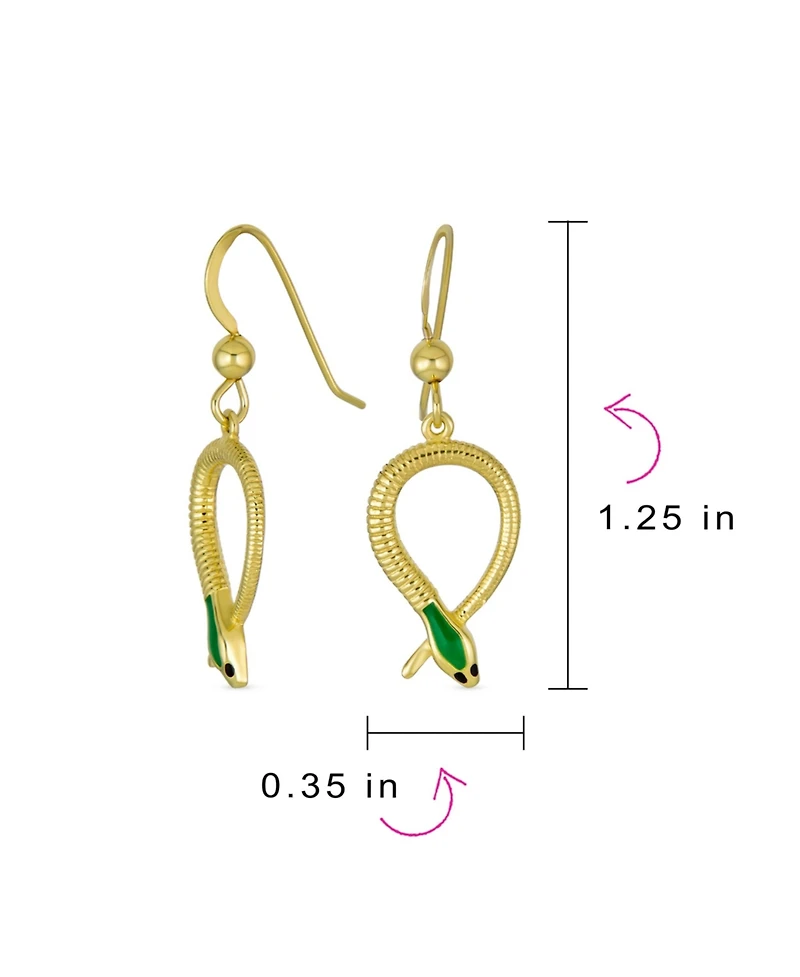 Bling Jewelry Garden Animal Pet Reptile Egyptian Headed Serpent Snake Dangling Earrings Yellow Gold Plated Sterling Silver