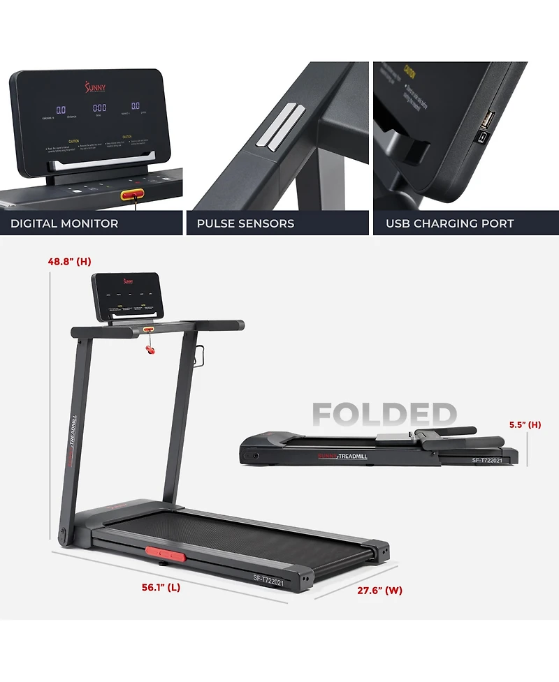 Sunny Health & Fitness Slim Interactive Smart Foldable Treadmill