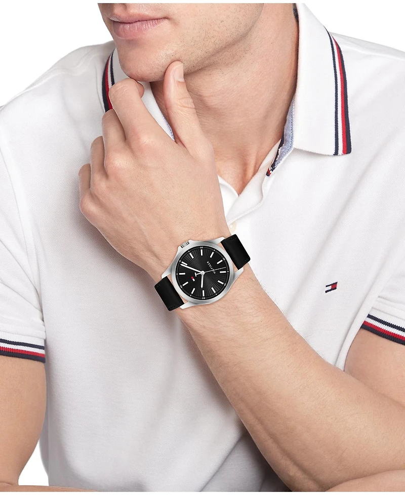 Tommy Hilfiger Quartz Black Leather Strap Watch 42mm