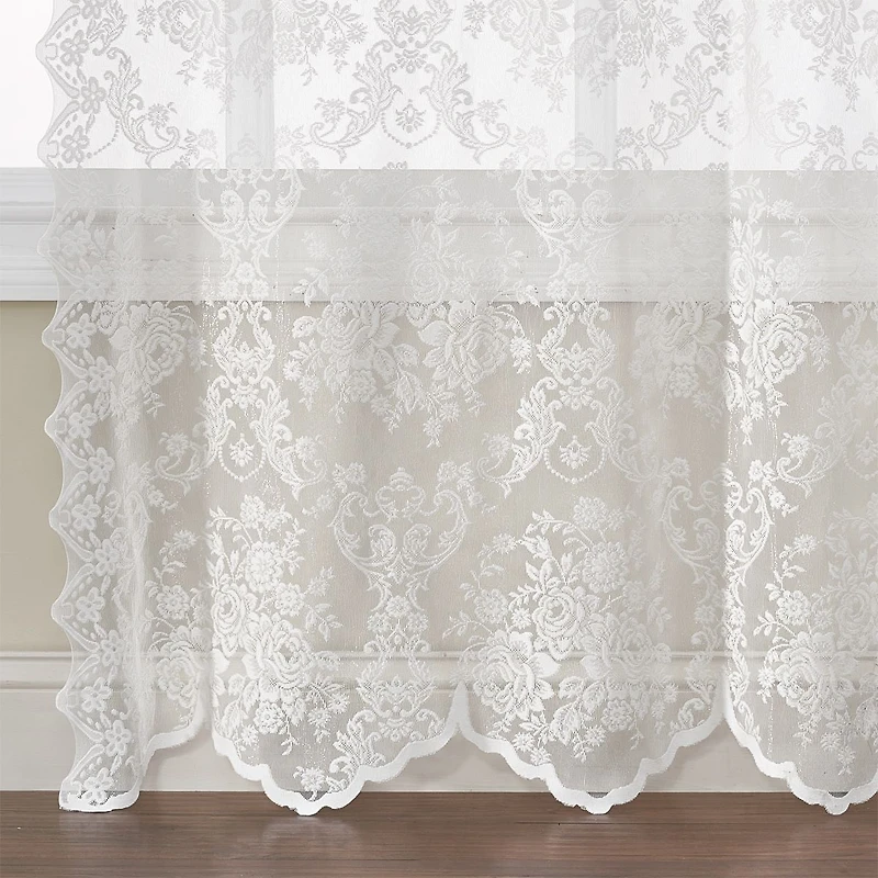 Kate Aurora Shabby Chic Lace Single Curtain Panel With An Attached Valance
