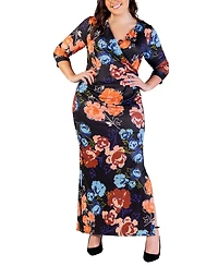 24seven Comfort Apparel Plus Size Printed Maxi Dress