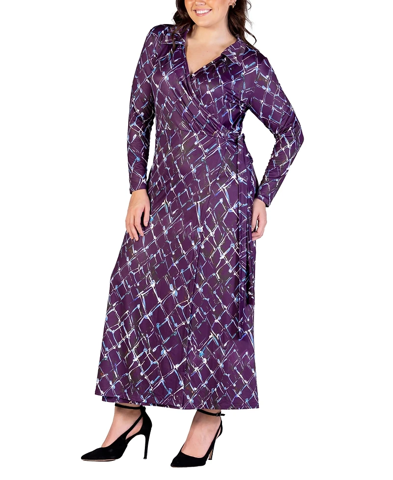 24seven Comfort Apparel Plus Size Collared Wrap Maxi Dress