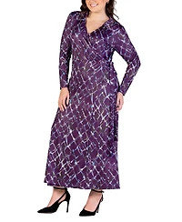 24seven Comfort Apparel Plus Size Collared Wrap Maxi Dress