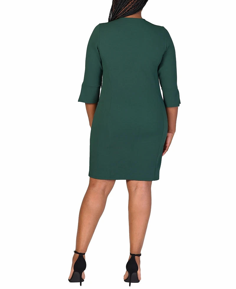24seven Comfort Apparel Plus Three Quarter Sleeve Mini Dress