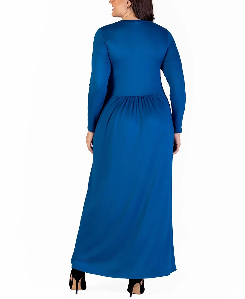 24seven Comfort Apparel Plus Long Sleeve Maxi Dress with Pockets