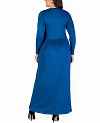 24seven Comfort Apparel Plus Long Sleeve Maxi Dress with Pockets