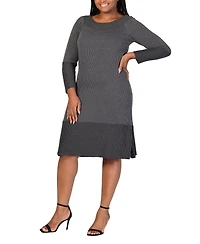 24seven Comfort Apparel Plus Size Rib Knit Long Sleeve Sweater Dress