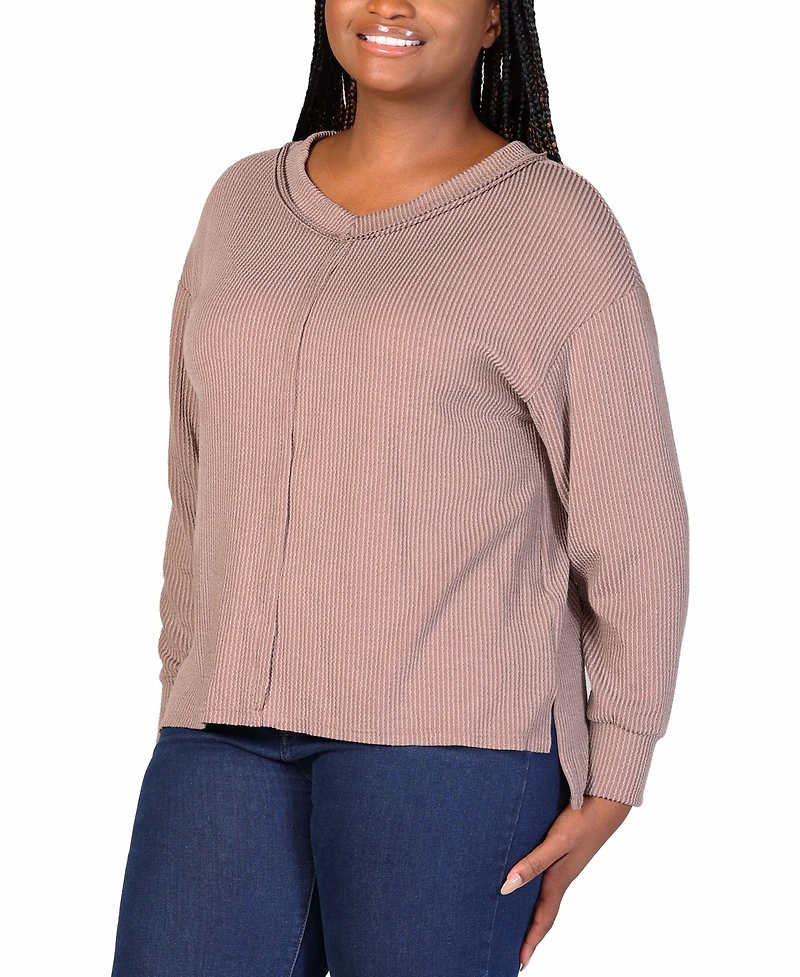 24seven Comfort Apparel Plus Size Fit Ribbed Knit V-Neck Top