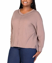 24seven Comfort Apparel Plus Size Fit Ribbed Knit V-Neck Top