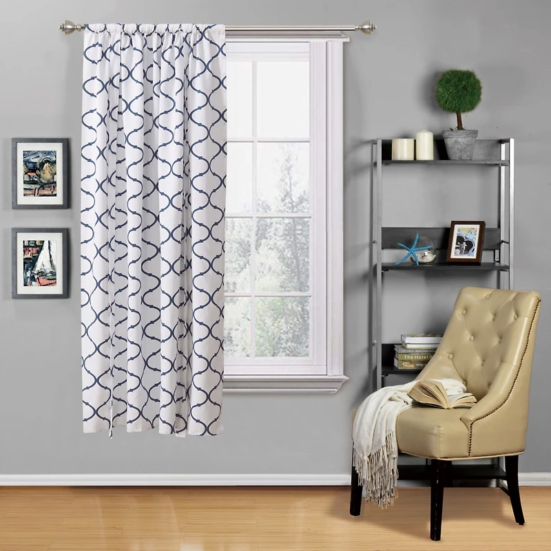 Kate Aurora Living Shabby Chic Trellis Quatrefoil Single Tie Up Window Curtain Shade - 42 in. W x 63 L, Navy