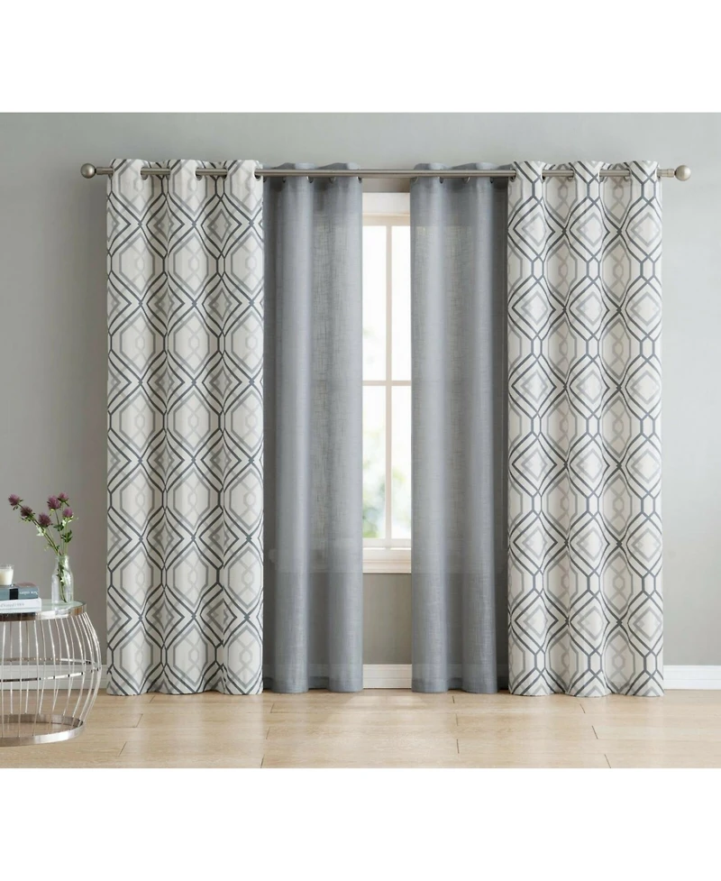 Kate Aurora Coordinating 4 Piece Geometric & Solid Curtain Set - 38 in. W x 96 L, Aqua