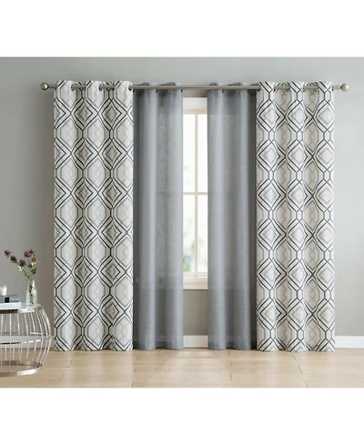Kate Aurora Coordinating 4 Piece Geometric & Solid Curtain Set - 38 in. W x 96 L, Aqua