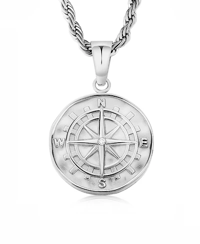 Rhona Sutton Silver Compass Coin Pendant Stainless Steel Necklace