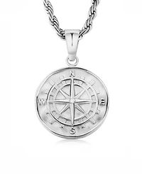 Rhona Sutton Silver Compass Coin Pendant Stainless Steel Necklace