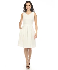 White Mark Women's Solid Fit and Flare Dress
