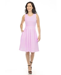 White Mark Women's Solid Fit and Flare Dress