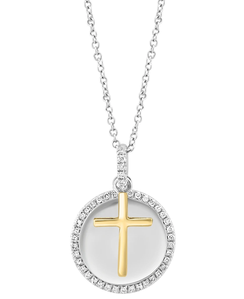 Effy Diamond Disc & Cross Two Charm 18" Pendant Necklace (1/4 ct. t.w.) in Sterling Silver & Gold-Plate