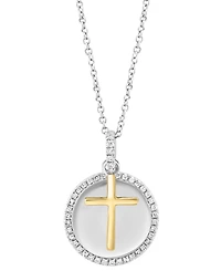 Effy Diamond Disc & Cross Two Charm 18" Pendant Necklace (1/4 ct. t.w.) in Sterling Silver & Gold-Plate