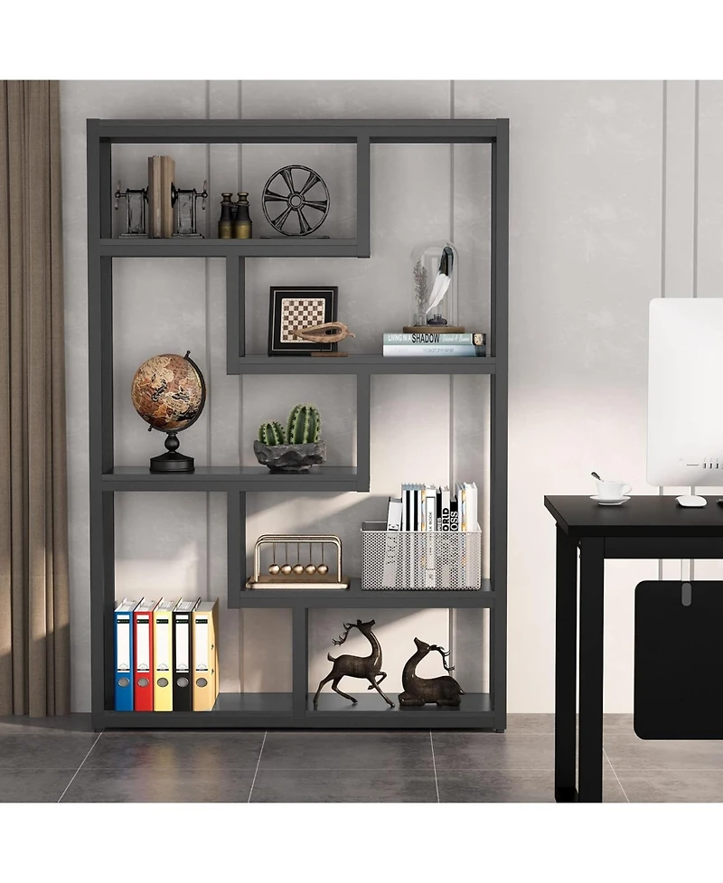 Tribesigns 6-Shelf Industrial Bookshelf, Vintage Etagere Bookcase, 69 Inch Tall Storage Display Staggered Shelves for Home Office