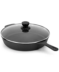 MegaChef 12 Inch Pre-Seasoned Cast Iron Skillet with Tempered Glass Lid