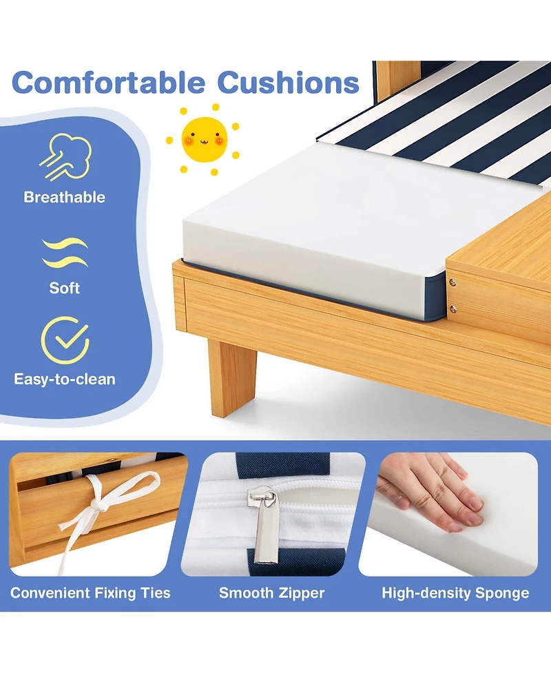 Costway Kids Double Chaise Lounge Patio Lounge Chair with Cup Holders & Awning