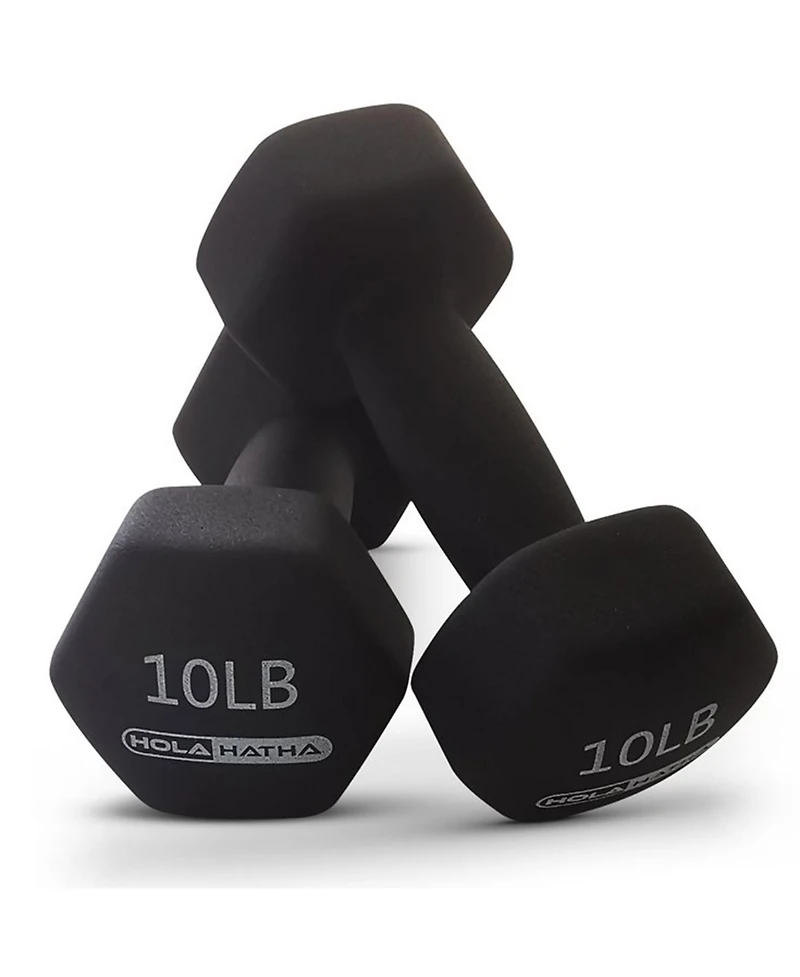 HolaHatha 5, 10, and 15 Lb Neoprene Dumbbell Free Hand Weight Set w/ Rack, Multi
