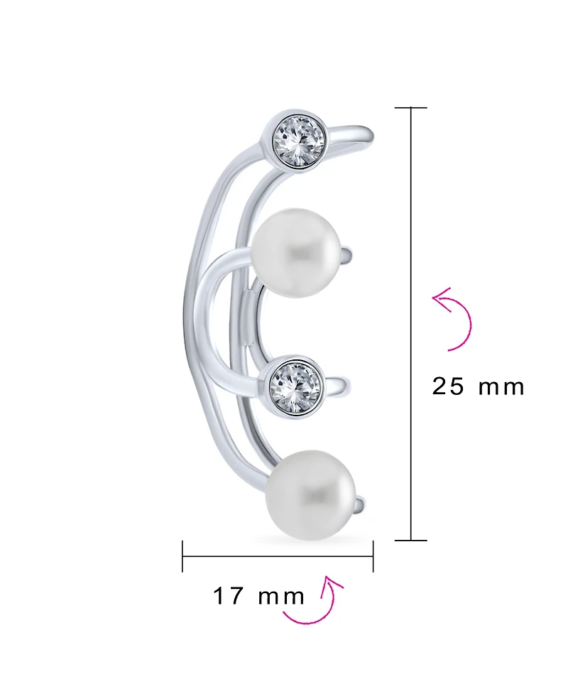Bling Jewelry Geometric Spiral Wire Crystal White Pearl Cartilage Ear Cuff Wrap Helix Earring .925 Sterling Silver