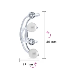 Bling Jewelry Geometric Spiral Wire Crystal White Pearl Cartilage Ear Cuff Wrap Helix Earring .925 Sterling Silver