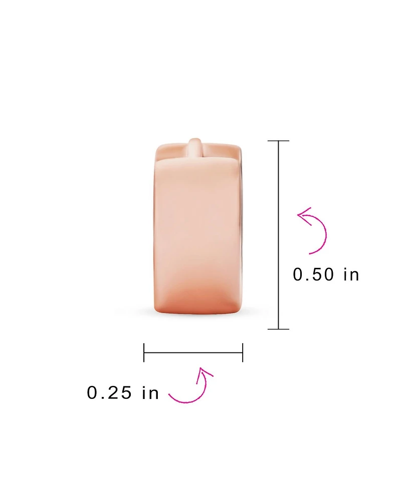 Bling Jewelry Simple Basic Wide Huggie Hoop Earrings Rose Gold Plated .925 Sterling Silver Polished Flat Hinge