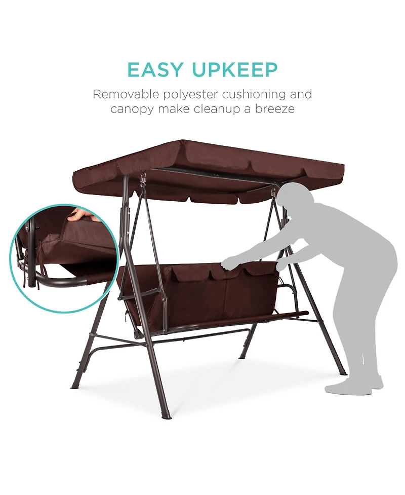 Best Choice Products 2-Person Outdoor Large Convertible Canopy Swing Glider Lounge Chair w/ Removable Cushions
