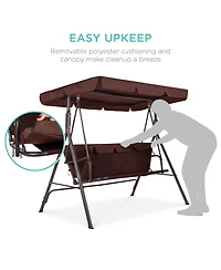 Best Choice Products 2-Person Outdoor Large Convertible Canopy Swing Glider Lounge Chair w/ Removable Cushions